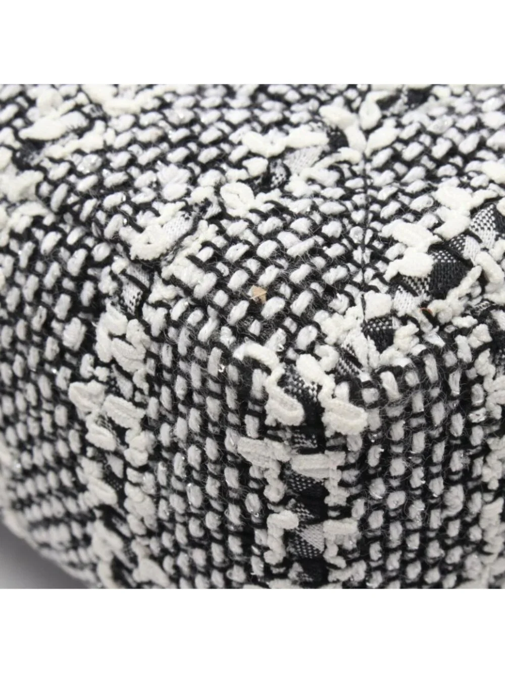 Chanel Shoulder Bag Quilted Faux Pearl White Black Fabric Leather Small Flap